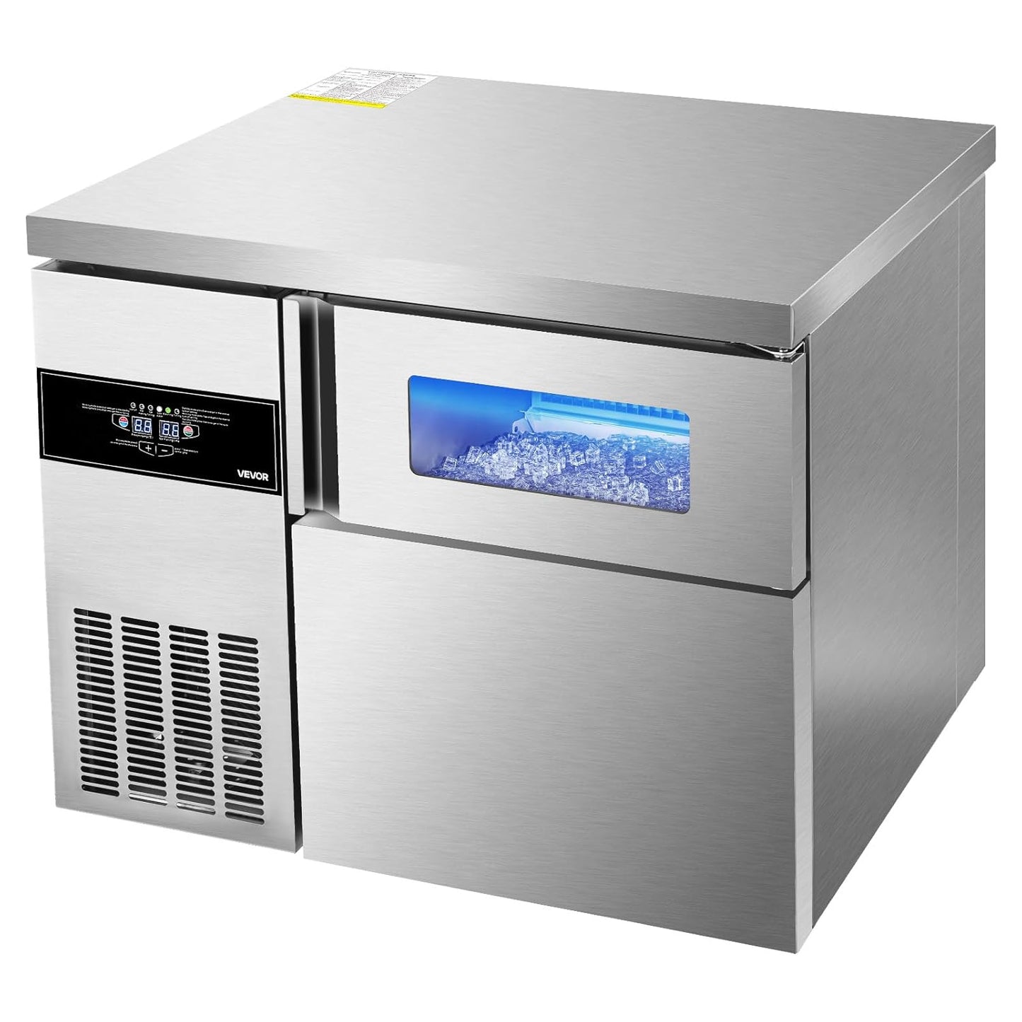 VEVOR Commercial Ice Maker Machine, 220 lbs/24H Stainless Steel Ice Machine with Worktop, 66 lbs Ice Storage Bin & Touch Screen, Self-Cleaning Freestanding Ice Making for Home Bar Restaurant Kitchen