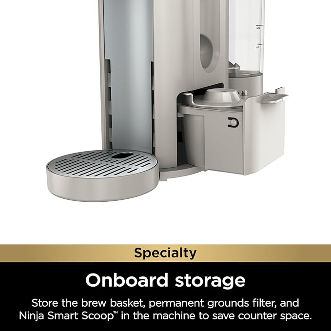 Ninja Pod & Grounds Specialty Single-Serve Coffee Maker, K-Cup Pod Compatible, Brews Grounds, Compact Design, Built-In Milk Frother, 56-oz. Reservoir, 6-oz. Cup to 24-oz. Mug Sizes, Stone, PB051ST