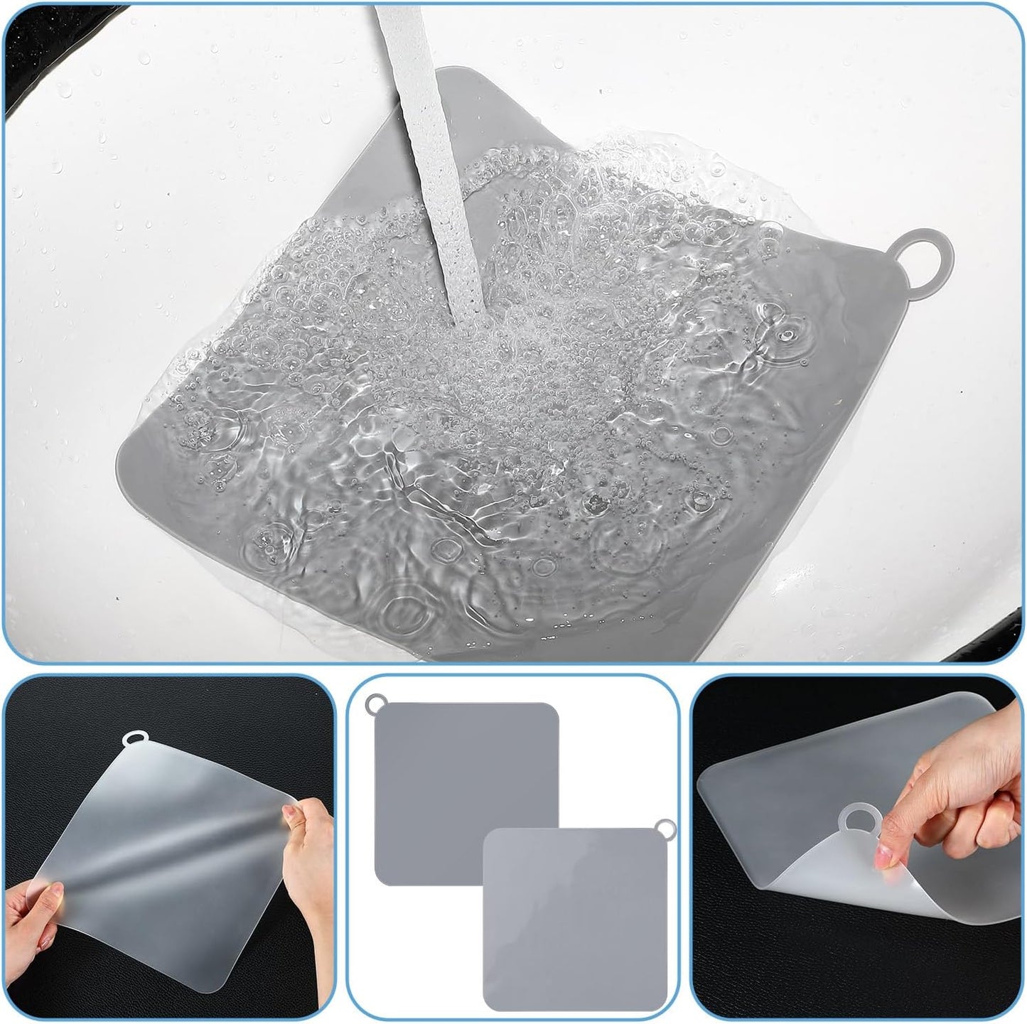 Yinkin 6 Pcs Drain Covers to Keep Bugs Out Silicone Shower Floor Tub Stoppers Bathtub Drain Stoppers Sewer Anti-Odor Mats Deodorizing Plugs for Bathroom(7.87 x 7.87 Inch,Square,Grey and White)