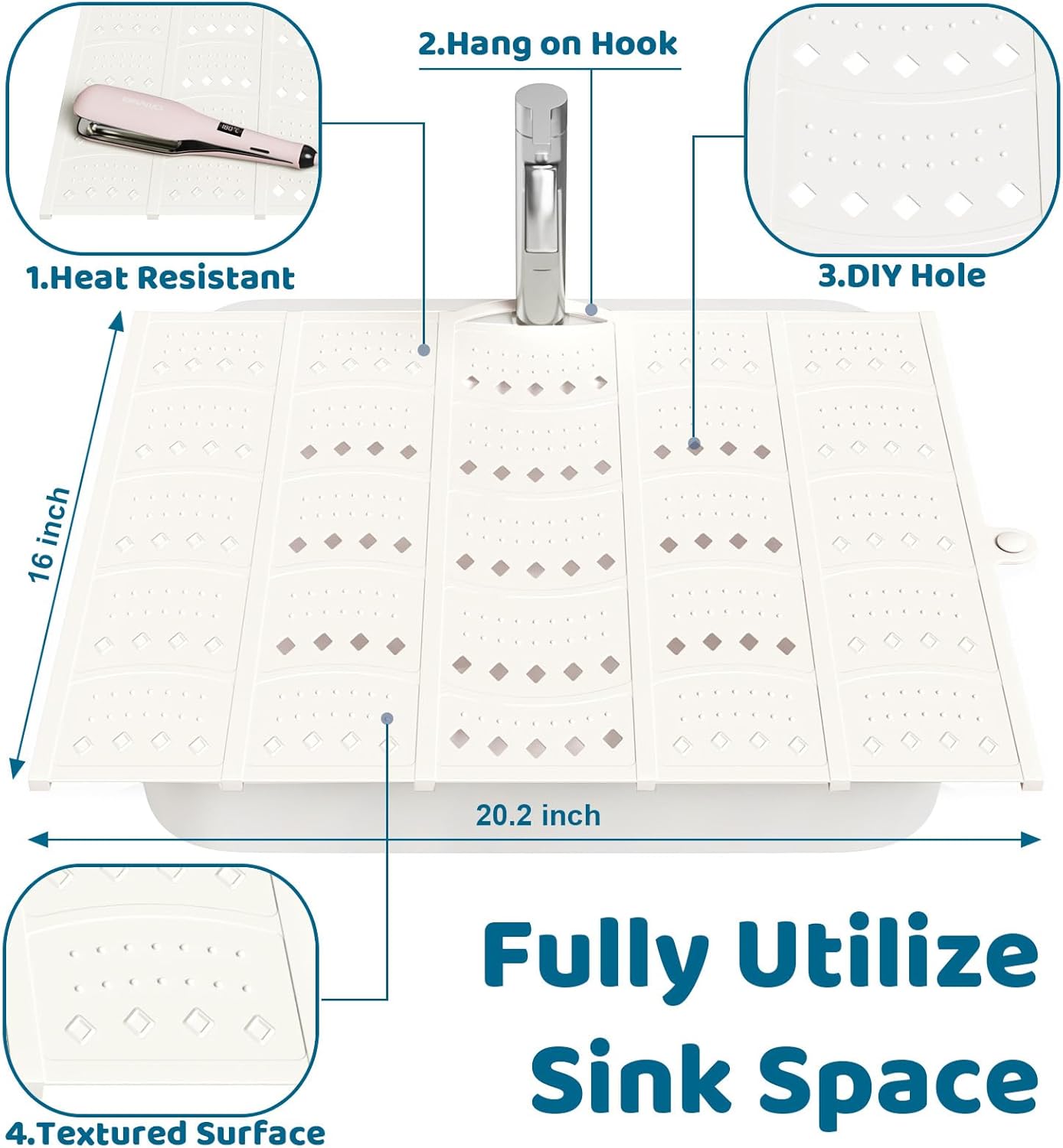 Bathroom Sink Cover for Counter Space, Sink Mat Foldable Sink Cover, Silicone Makeup Organizer Mat Space Saver, Small Bathroom & Rv Camper Travel Must Haves Accessories, Pearl