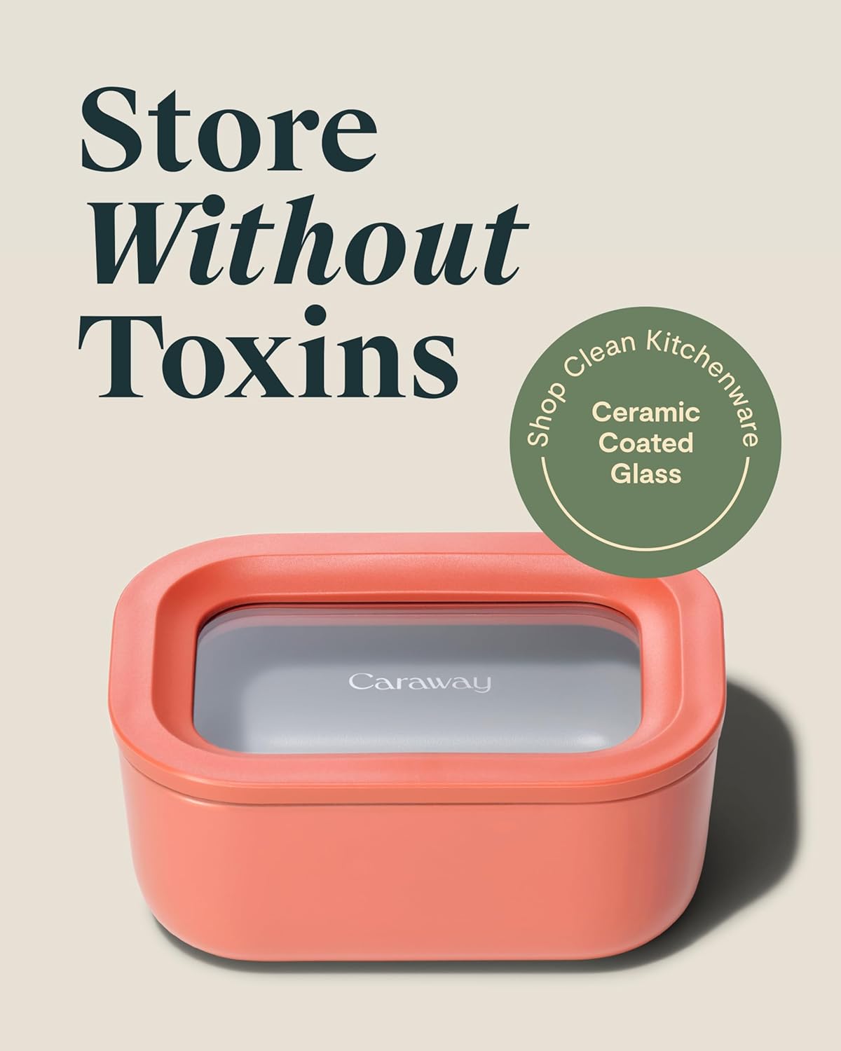 Caraway Mini Rectangle Food Storage Container - 2.6 Cup Glass Storage Container for Food - Non-Toxic Ceramic-Coated Glass - Air Release Technology - Compact & Stackable Design - Perracotta