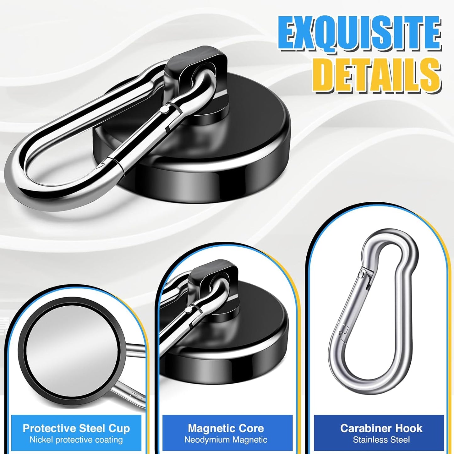 Magnetic Hooks, 70Lbs Heavy Duty Magnetic Hooks with Swivel Carabiner for Cruise Cabins, 6 Pack Extral Strong Neodymium Magnet Hooks for Hanging, Metal Magnetic Hanger for Toolbox, Grill, Fridge