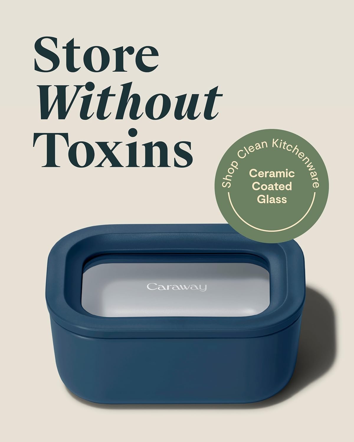 Caraway Mini Rectangle Food Storage Container - 2.6 Cup Glass Storage Container for Food - Non-Toxic Ceramic-Coated Glass - Air Release Technology - Compact & Stackable Design - Navy