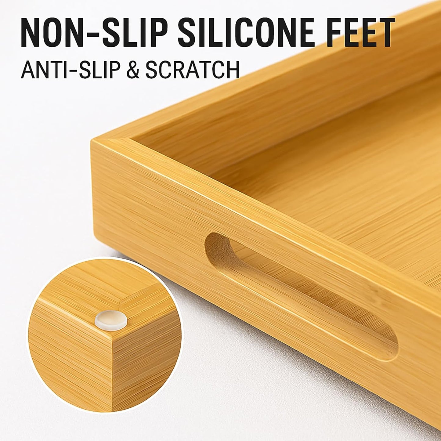 Tray for Oil Bottles Kitchen Counter – Bamboo Organizer with Handles, Waterproof Coating & Non-Slip Feet, 13×8 Inch Condiment Holder for Spices, Sauces & Seasoning Jars