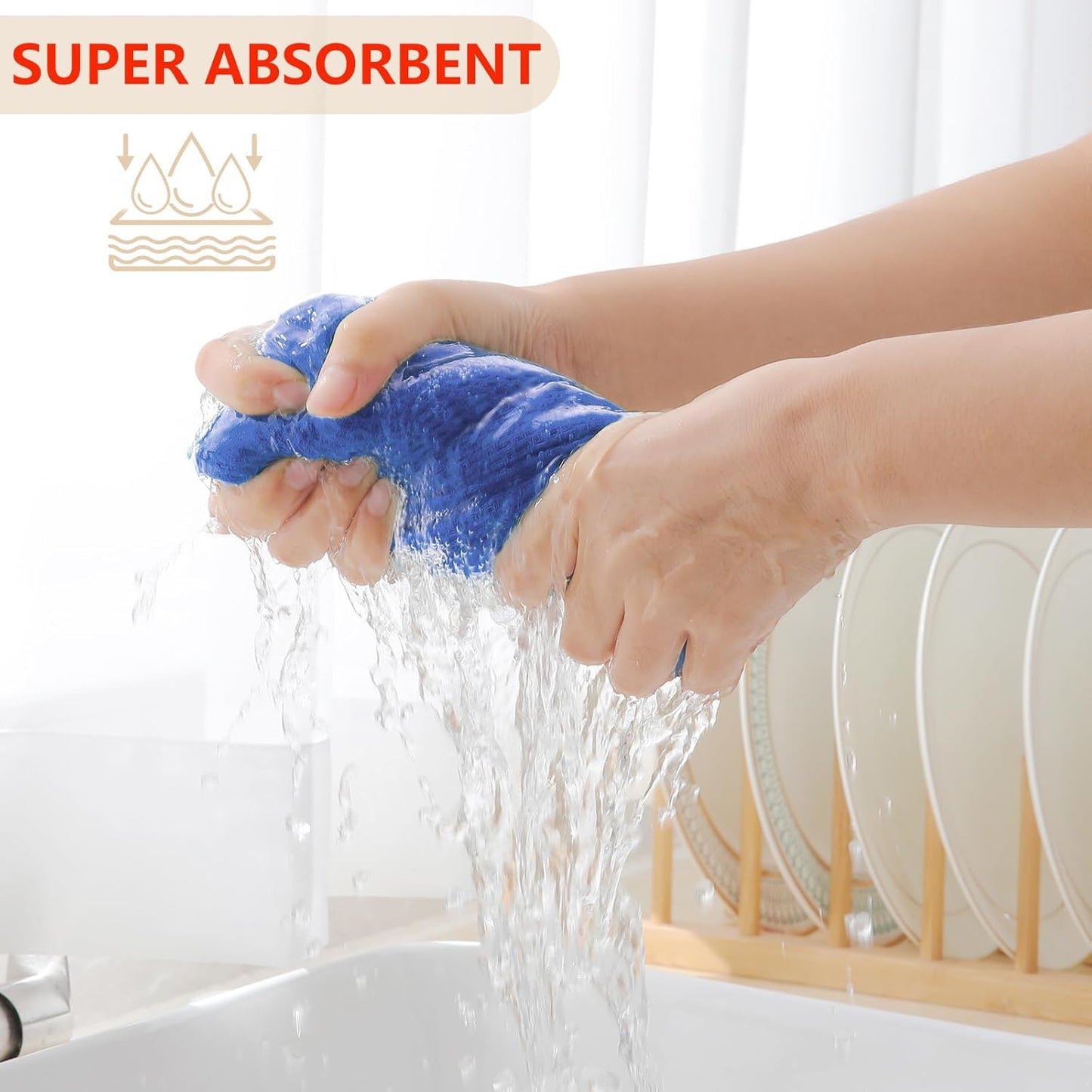 Homaxy 100% Cotton Waffle Weave Kitchen Dish Cloths, Ultra Soft Absorbent Quick Drying Dish Towels, 12 x 12 Inches, 12-Pack, Blueberry