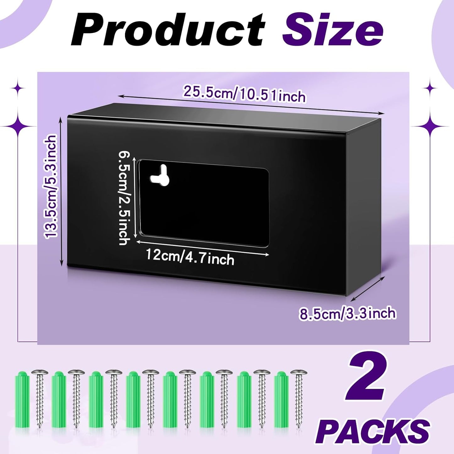 Thyle 2 Pcs Glove Box Holder Wall Mount Acrylic Dispenser Single Side Loaded Disposable Latex Rubber Glove Box for Kitchen, Office, Restaurant(Black)