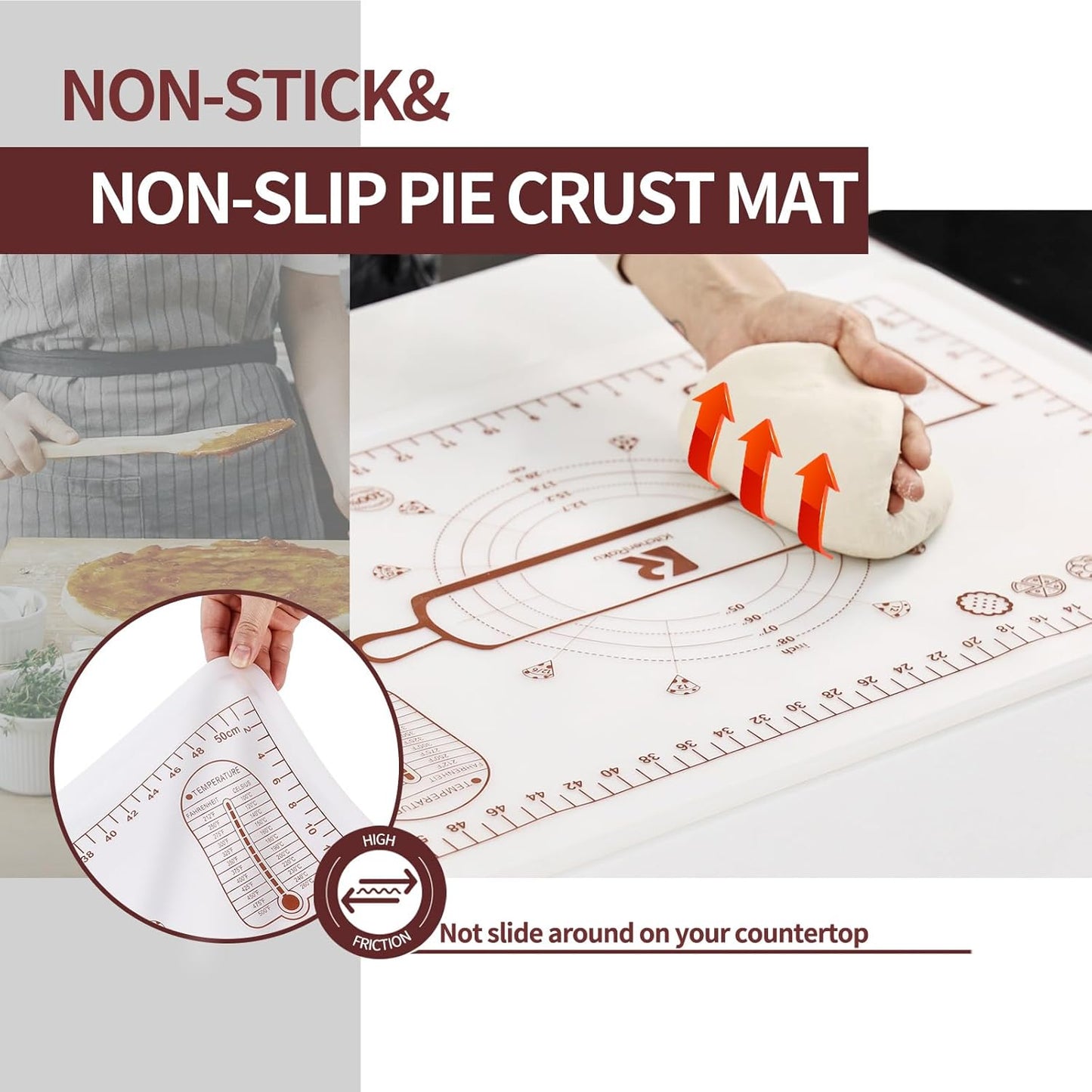 Silicone Baking Mat, Extra Thick Dough Rolling Pad with Measurements and Edge Heightening, Non-stick Food Grade Silicone Pastry Mat for Pastry, Bread, Cookies (Transparent, 20"L x 28"W)