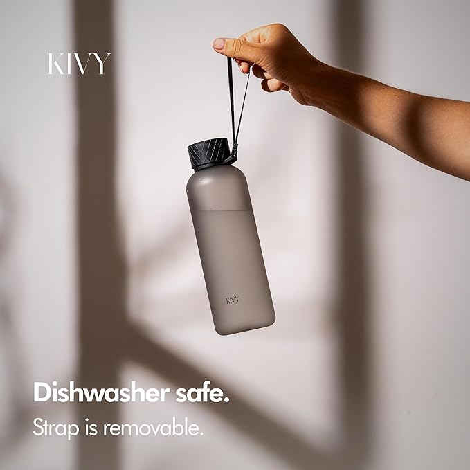 KIVY Tritan Water Bottle with removable sleeve - 22 oz Water Bottle screw top - Reusable water bottle no straw - Aesthetic water bottle - Black bottle for men - Dishwasher safe