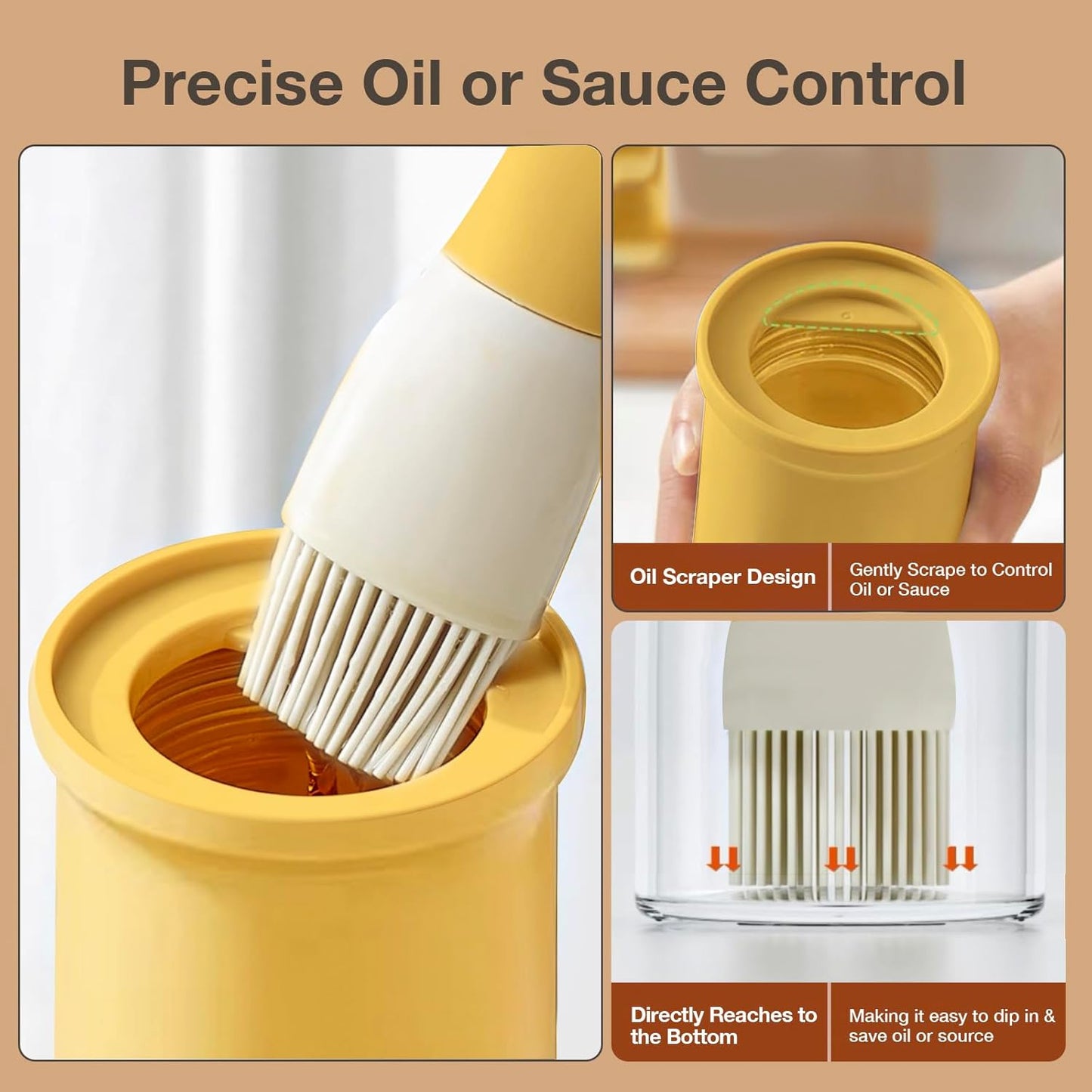 YARRAMATE 300ml /10oz Oil Dispenser with Brush - Glass Oil Bottle for Kitchen with Silicone Heat Resistant Basting Brush - Cooking Brush for Vinegar Sauce BBQ Grill Frying -Orange