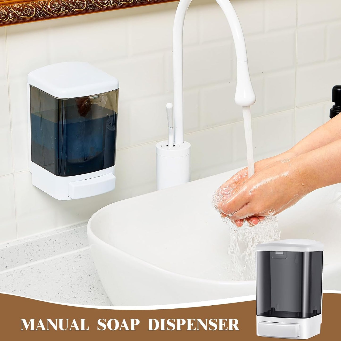 Hushee 2 Pcs Commercial Soap Dispenser Wall Mounted Manual Soap Dispenser Containers Bathroom Plastic Hand Wash Wall Containers for Kitchen Hotel Liquid
