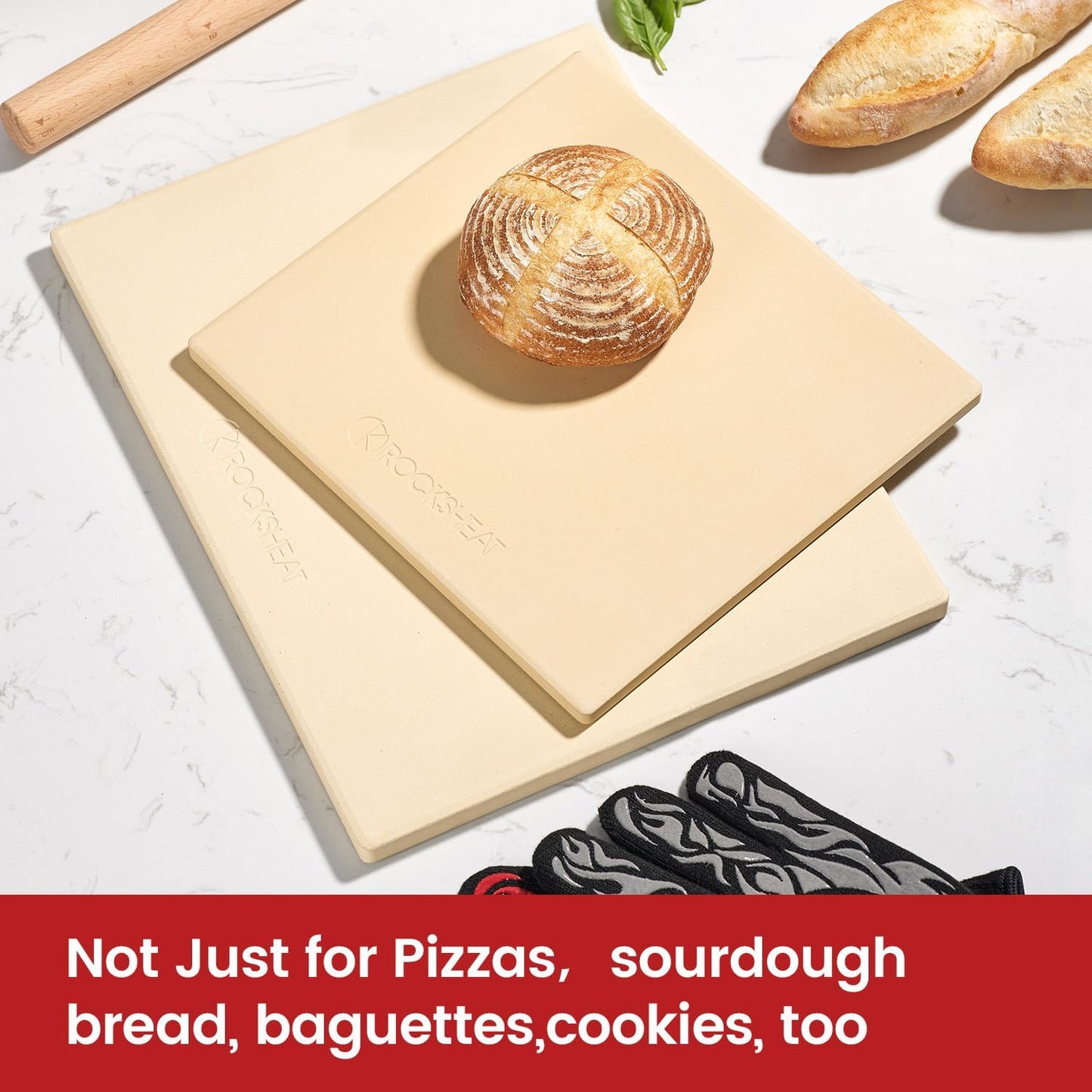 20"x 13.5" Pizza Stone, Cordierite Pizza Pan for Oven Grill and BBQ, Rectangular Large Baking Stone for Bread, Durable Cooking Stone, Thermal Shock Resistant