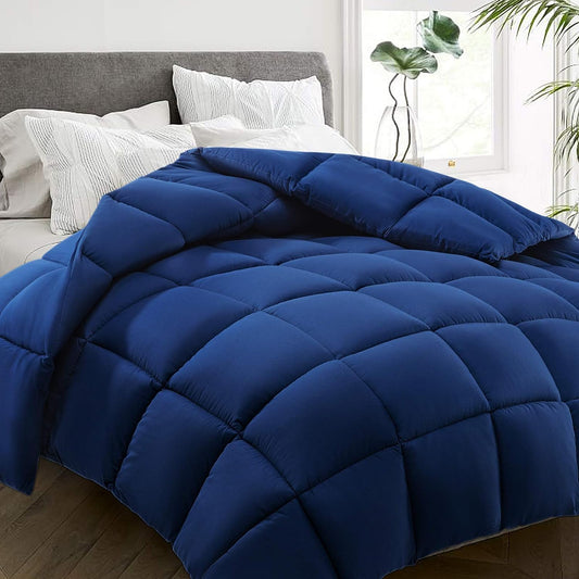 HYLEORY All Season California King Size Bed Comforter - Cooling Down Alternative Quilted Duvet Insert with Corner Tabs - Winter Warm - Machine Washable - Navy Blue,Cal King(96*104)