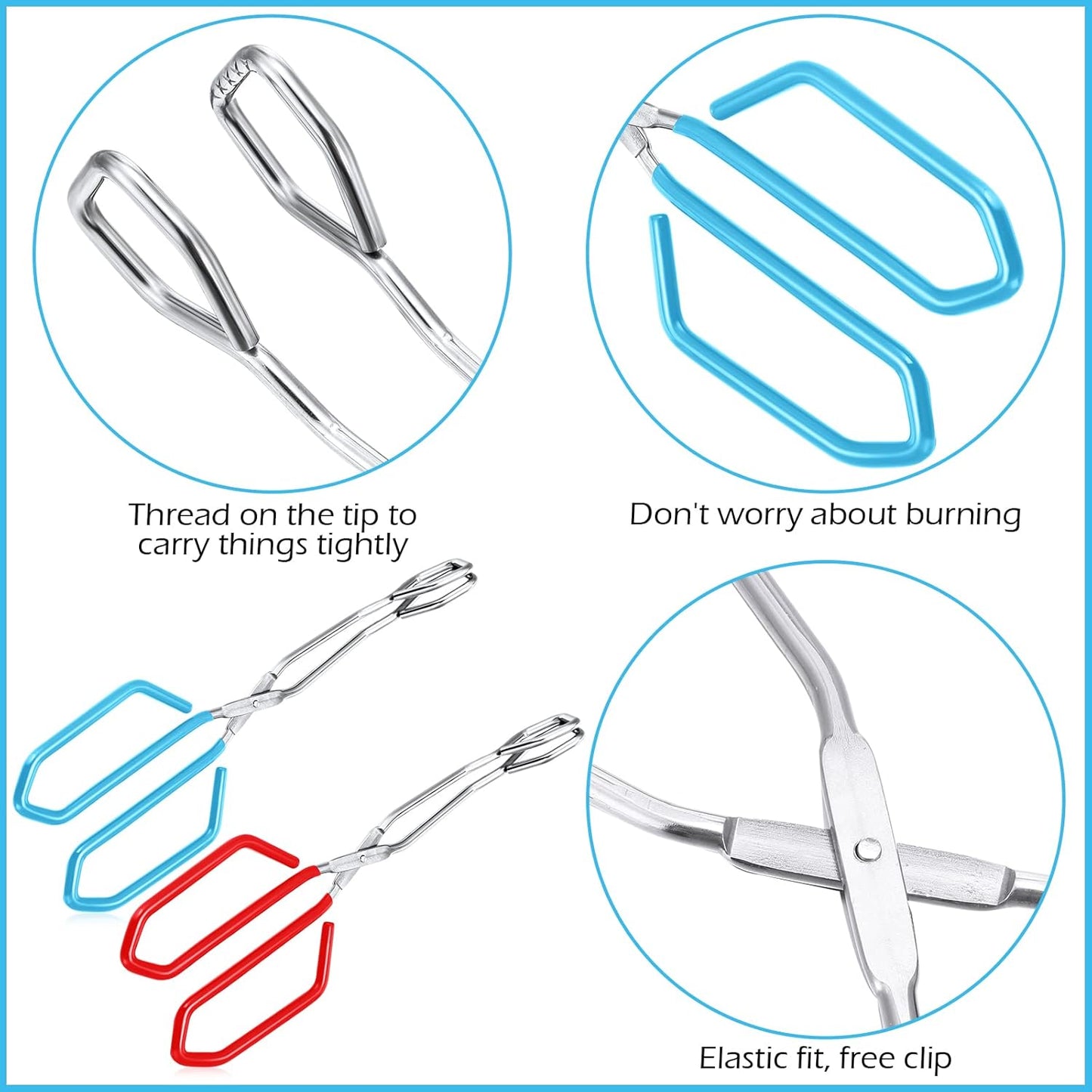 2 Pieces 10.6 Inch Stainless Steel Kitchen Scissor Tongs Heavy Duty Cooking Tongs, with Comfortable Red Blue Handle for Cooking Barbecue Food, Dishwasher Safe