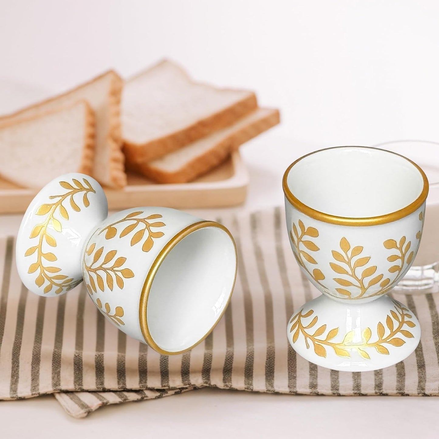 Cinf Ceramic Egg Cup Set of 2 Faux Porcelain Holder Breakfast Boiled Cooking Easy to Clean Childhood Memories Kitchen