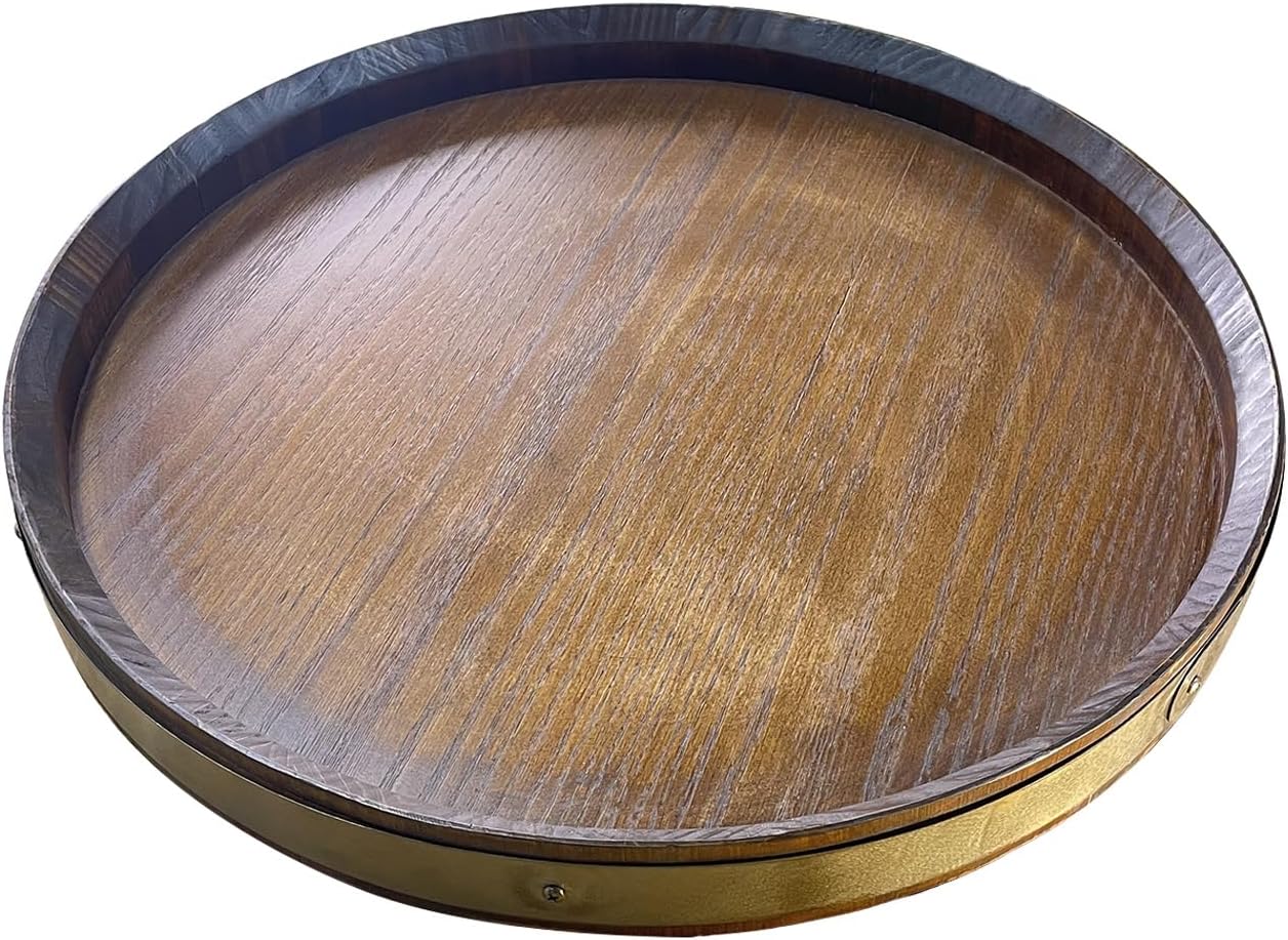 23" Large Solid Wood Lazy Susan Turntable – 360° Rotating Serving Tray for Charcuterie, Cheese – Farmhouse Wooden Organizer for Countertop, Dining Table, Kitchen