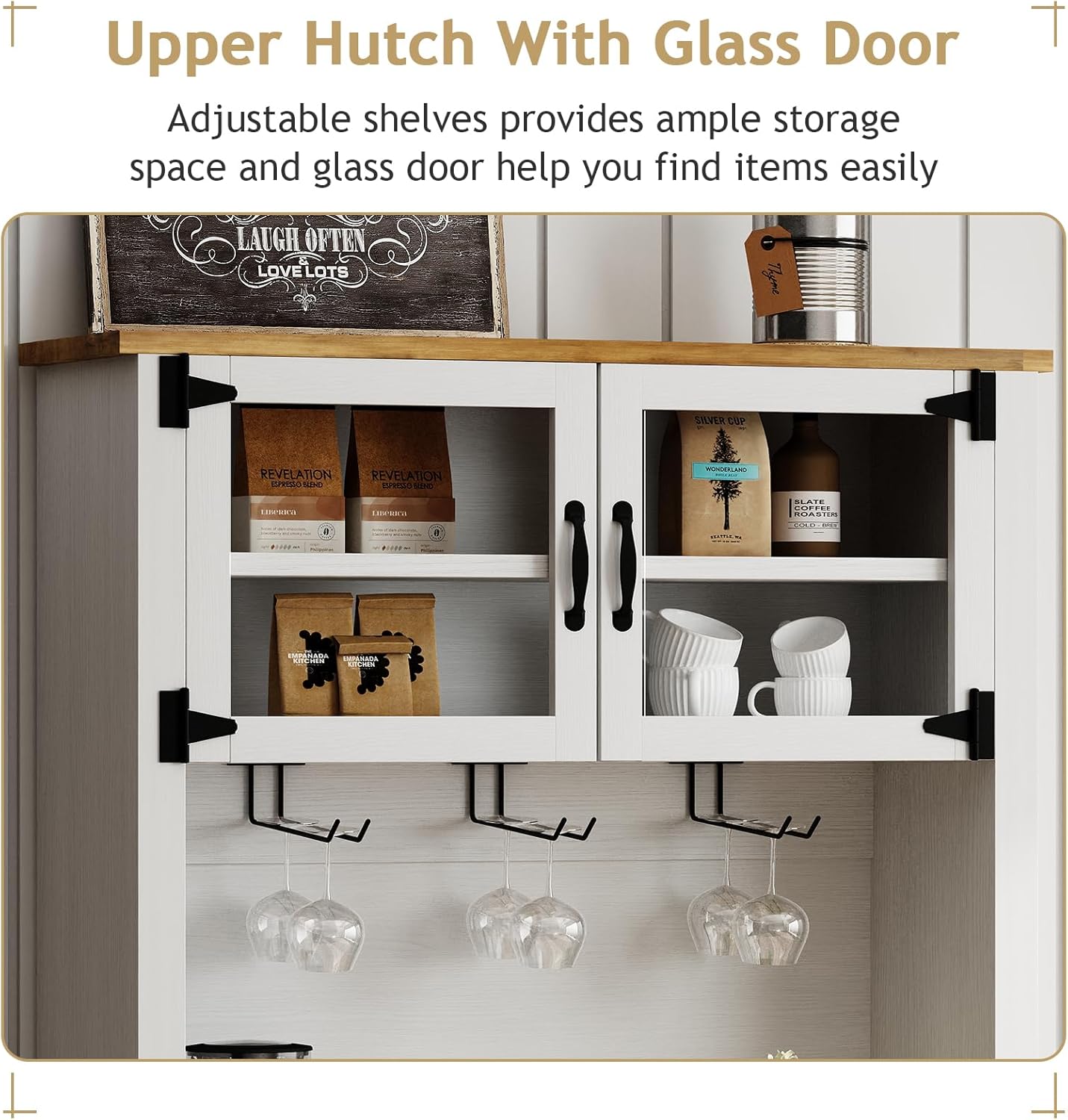 4ever2buy 72" Farmhouse Coffee Bar Cabinet with Sliding Barn Door, White Coffee Bar with Storage, Large Kitchen Buffet Cabinet with Wine Rack, Tall Bar Cabinet Table Living Dining Room