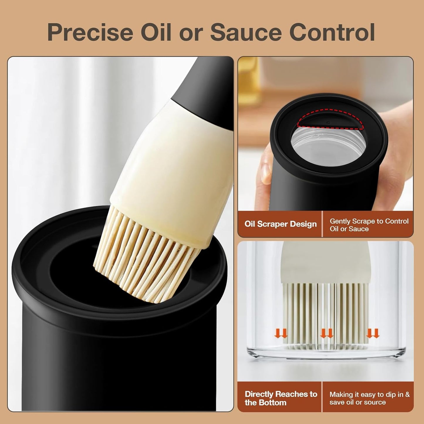 YARRAMATE 300ml /10oz Oil Dispenser with Brush - Glass Oil Bottle for Kitchen with Silicone Heat Resistant Basting Brush - Cooking Brush for Vinegar Sauce BBQ Grill Frying - Black