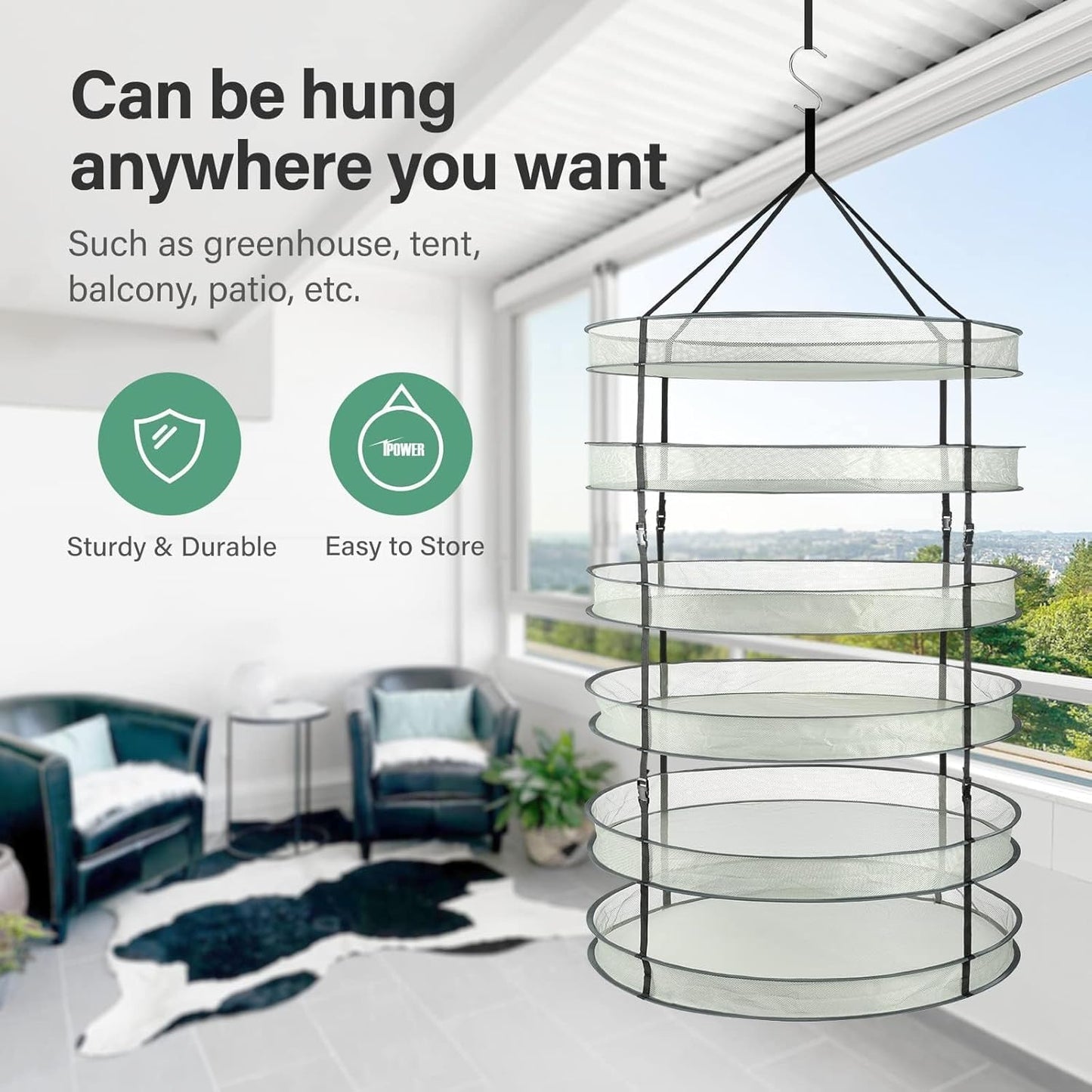 Simple Deluxe 6 Layer 36'' Herb Drying Rack with Hook, Detachable Design Hanging Dry Mesh Folding Basket Dryer for Clothes, Herbs