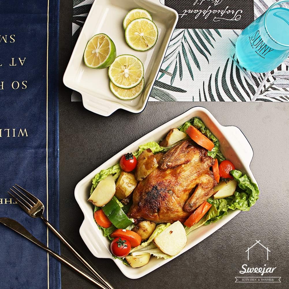 Sweejar Ceramic Bakeware Set, Rectangular Baking Dish Lasagna Pans for Cooking, Kitchen, Cake Dinner, Banquet and Daily Use, 11.8 x 7.8 x 2.76 Inches of Casserole Dishes (Jade)