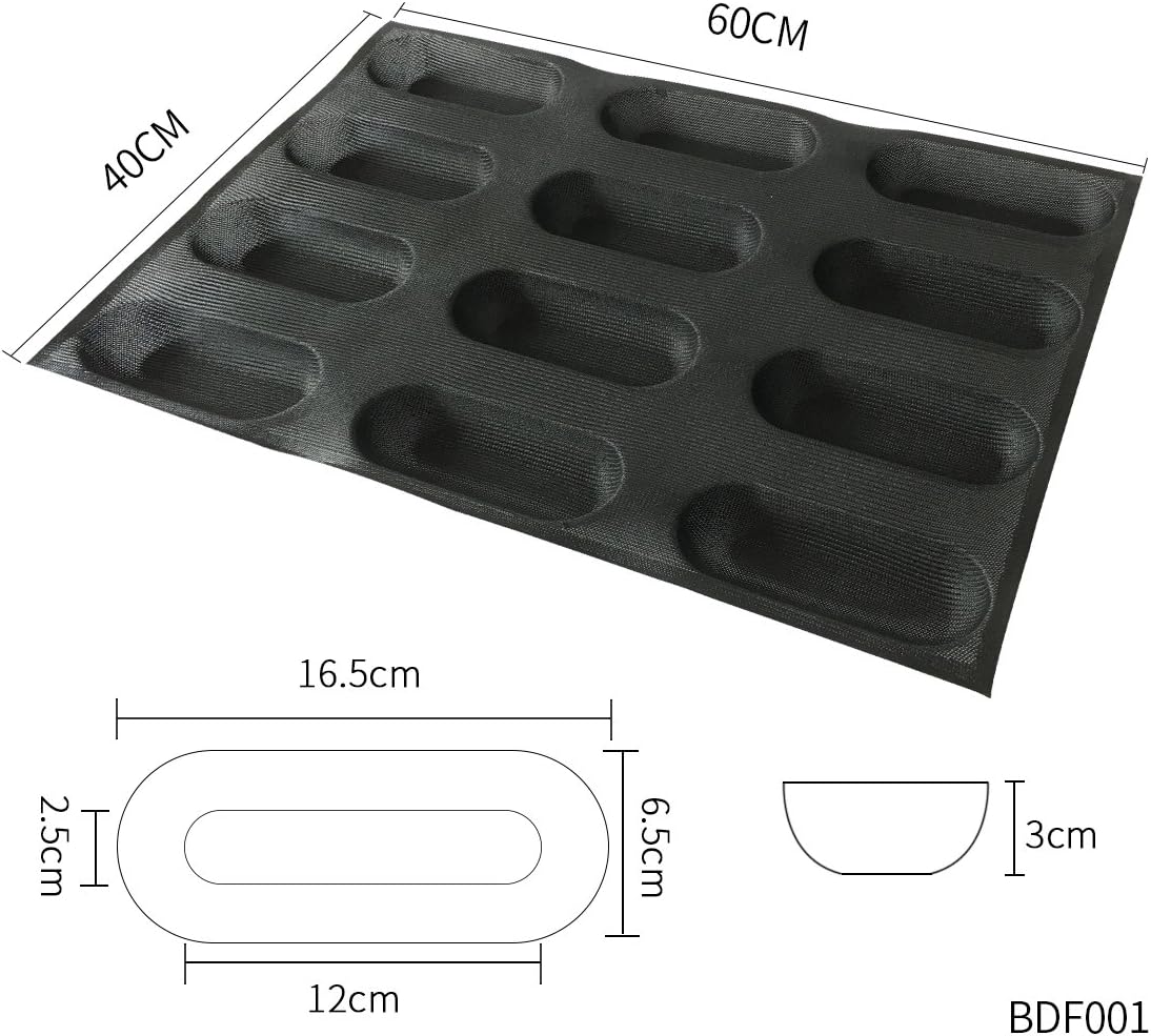 Bluedrop Silicone Baby Sandwich Forms Hot Dog Bread Molds Eclair Sheets Non Stick Bakery Trays Rolls Baking Sheets 12 Caves 6.5 Inch