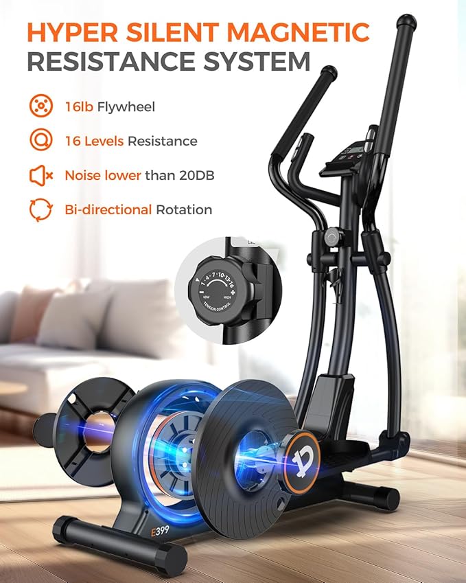 pooboo Elliptical Machine, Elliptical Exercise Machine with 16-Level Resistance&Hyper-Quiet Magnetic Driving System, Elliptical Machine for Home with LCD Monitor&15.5IN Stride, 350LBS Weight Capacity