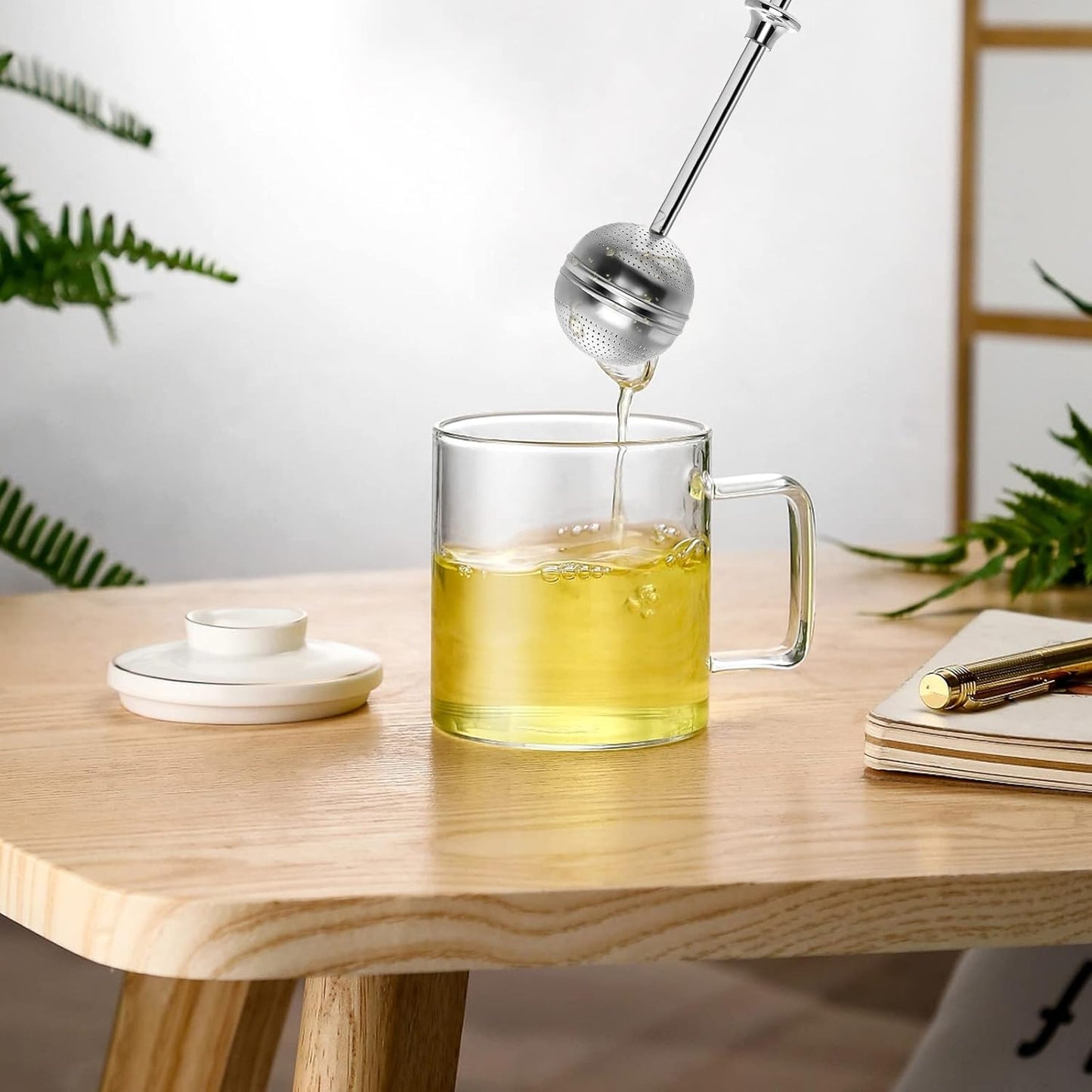 Numola Long Handle Tea Ball Stainless Steel with Drip Trays, 4Pcs Premium Tea Infuser Filter for Loose Leaf Tea, Reusable Fine Mesh Tea Interval Diffuser Strainer for Cup and Teapot