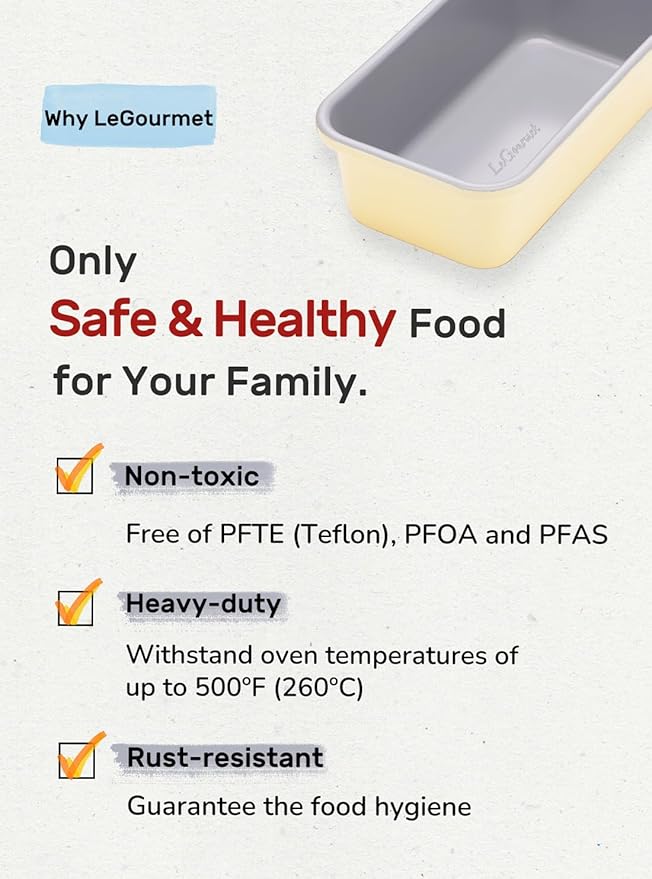 LeGourmet Nonstick Bread Loaf Pan 9 X 5 Inch, Ceramic Coating, Non-Toxic, Rust Resistant Aluminized Steel, Perfect 1 lb Baking Dish for Meatloaf, Pound Cake & Brownie (Butter)