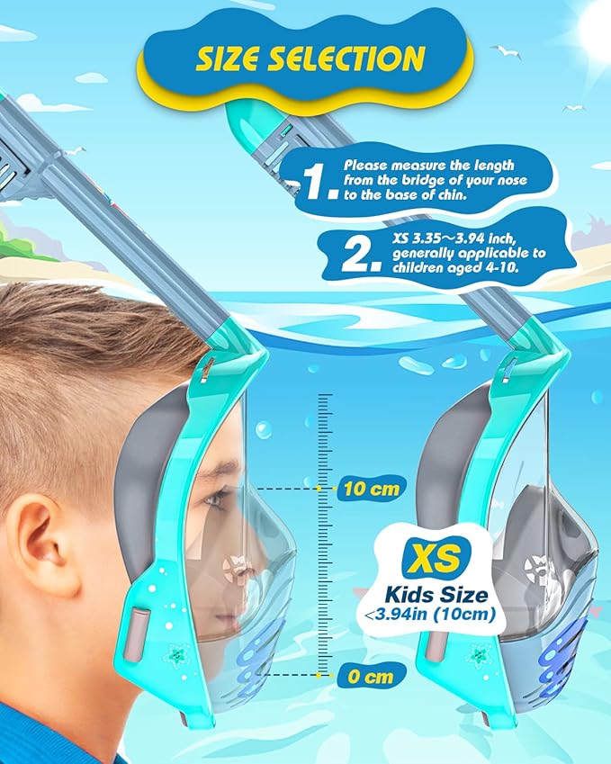 QingSong Kids Snorkel Mask Full Face, Snorkeling Set with Camera Mount, Foldable 180 Degree Panoramic View Snorkeling Gear Anti-Fog Anti-Leak