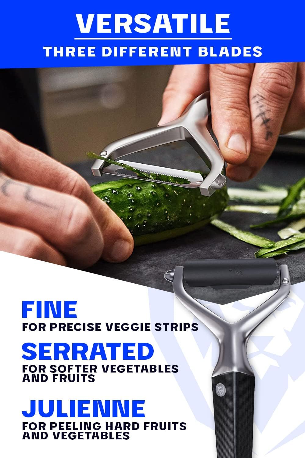 DALSTRONG Razor VX - Y Peeler - High Carbon Stainless Steel - Non Slip G10 Handle - Fine, Serrated & Julienne Blades Set - Premium Vegetable, Fruit, Potato Peeler for Kitchen