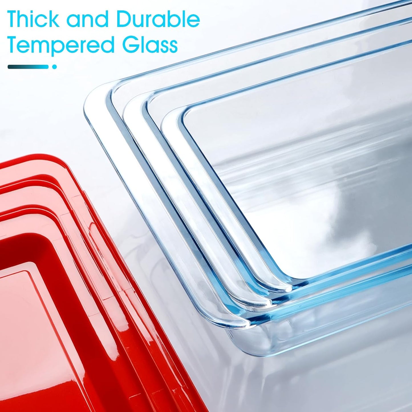 NUTRIUPS 6-Piece Deep Glass Baking Dish with Plastic Lids, 2.4+3.7+5.7Qt Deep Baking Pans for Lasagna Leftovers, Rectangular Glass Bakeware for Oven