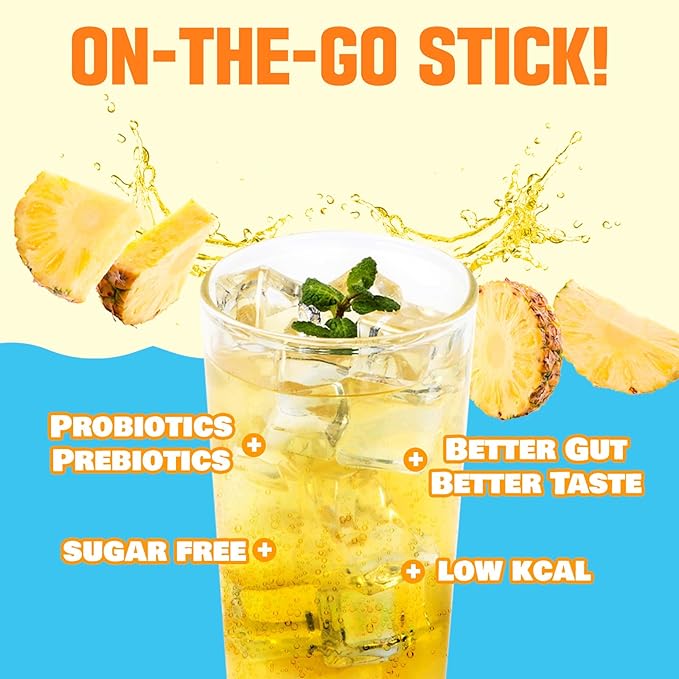 TEAZEN Pineapple Kombucha Tea, Hydration Drink Mix, Sugar Free, Live Probiotics & Prebiotics, 10 Sticks, 1.76oz