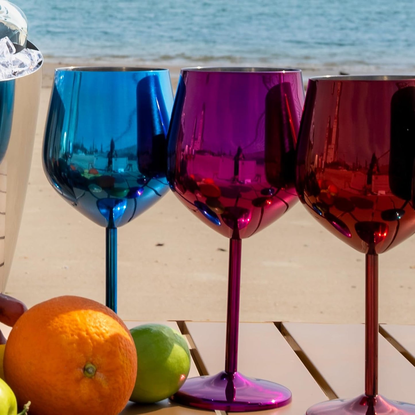 Stainless Steel Wine Glasses Set of 2, 18 oz Unbreakable Purple Wine Glass Unique Metal Wine Goblets for Outdoor Capming and Pool Gift for Wine Lovers