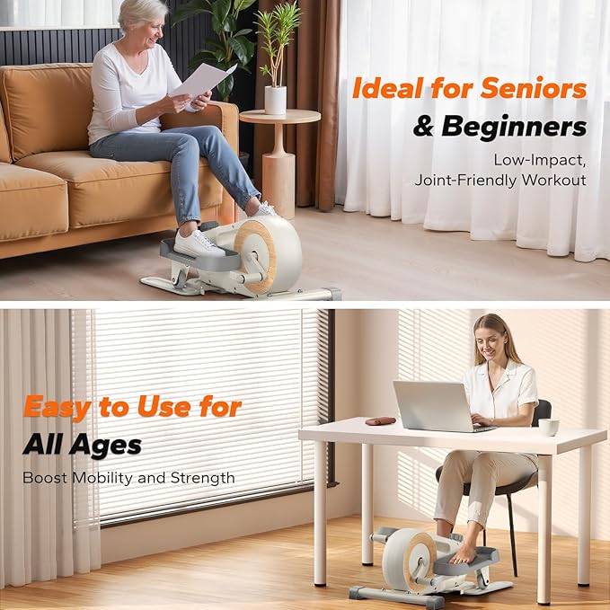 MERACH Sitting Under Desk Elliptical Machine, Leg Exerciser While Sitting for Seniors, Seated Pedal Exerciser, Quiet & Portable Pedal Exerciser with 8 Resistance Levels, Work from Home Fitness