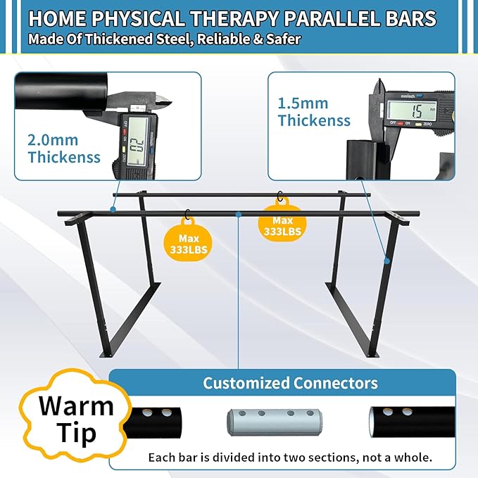 Physical therapy parallel bars, Walking assist bar for rehab & walking balance issues, Adjustable height & width (8FT)