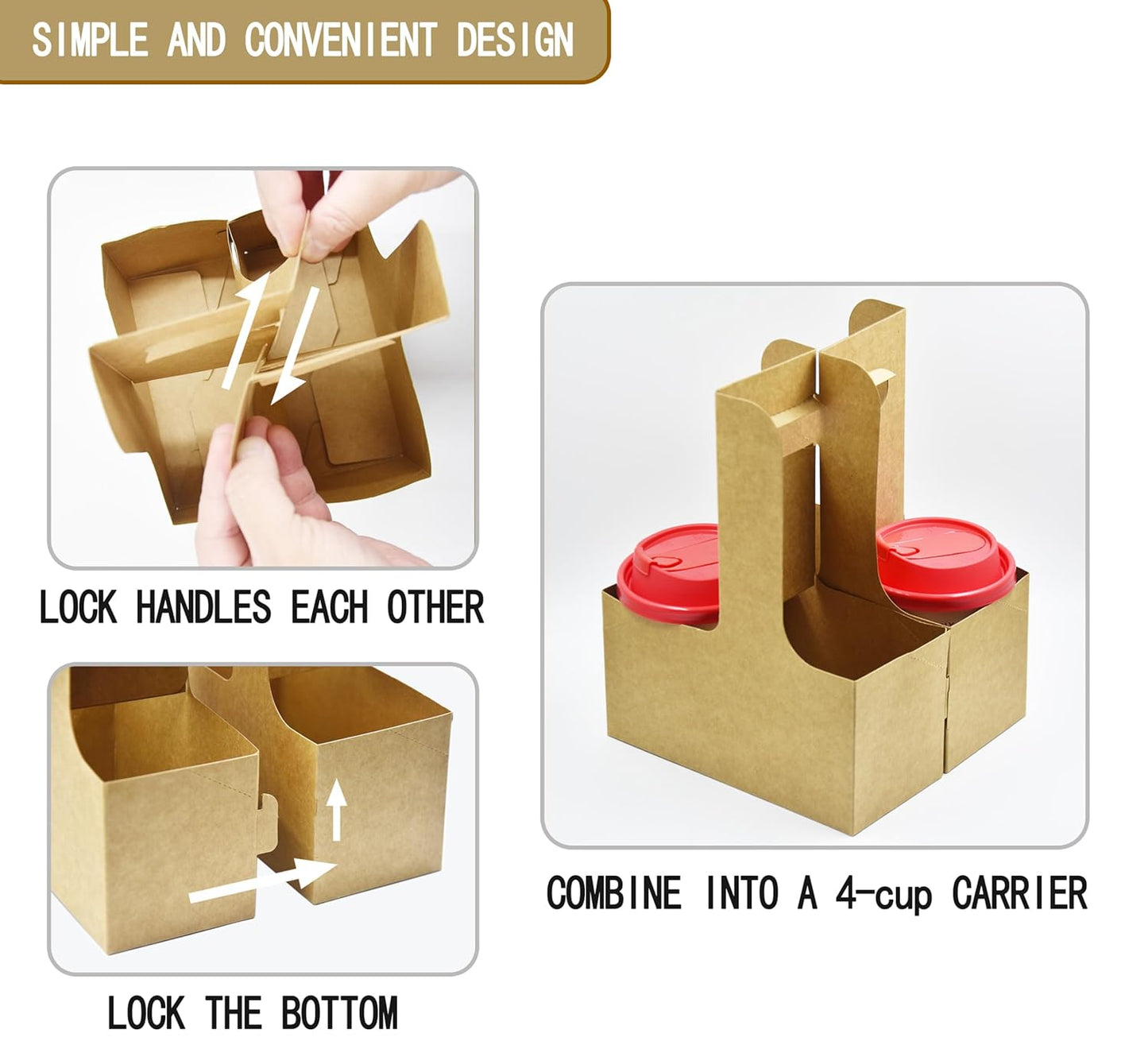2 Cup Disposable Drink Carrier with Handle, 25 Pack Disposable Kraft Paperboard Drink Carrier for Hot Cold Drinks, Take Out Cup Carriers to Go Drinks Cup Holder Food Delivery