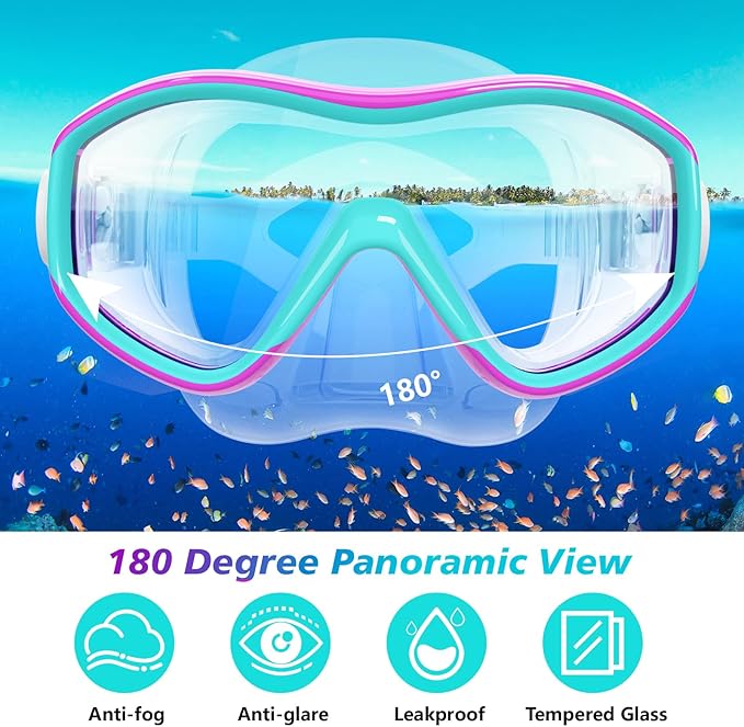 GoseWave Snorkeling Gear for Kids, Kids Snorkel Set for Ages 5-15, Anti-Fog Diving Mask and Dry Top Snorkel Set, Unisex Swimming Goggles with Nose Cover