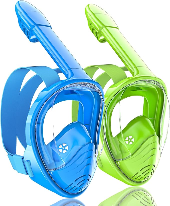 QingSong Kids Snorkel Mask Full Face, Snorkeling Set with Camera Mount, Foldable 180 Degree Panoramic View Snorkeling Gear Anti-Fog Anti-Leak