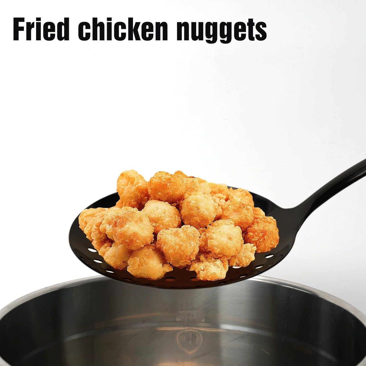 Skimmer Spoon, Slotted Spoons for Cooking, Slotted Spoon, Kitchen Stainless Steel Serving Spoons, Stainless Steel Strainer, Black