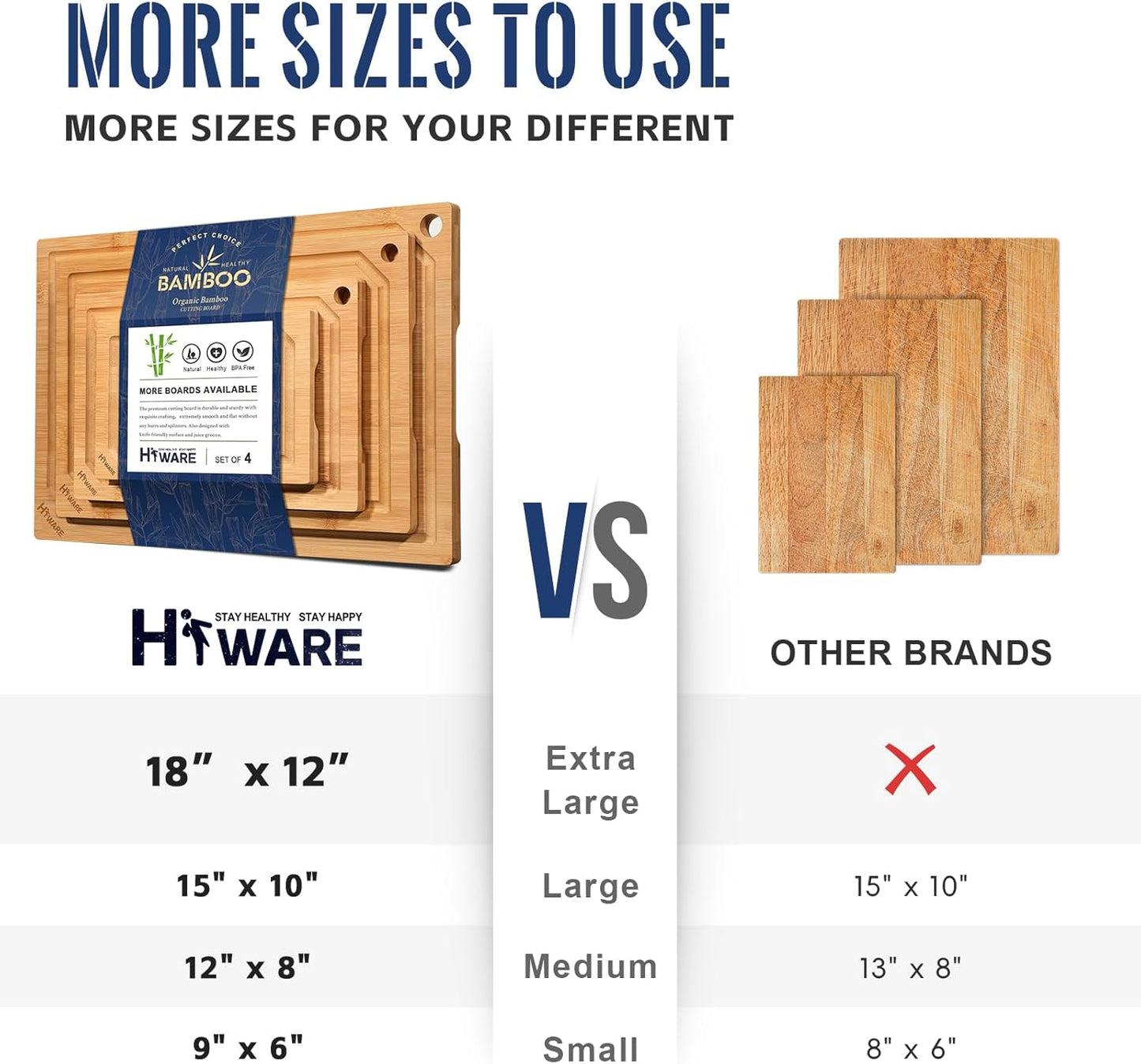 Hiware 4-Piece Extra Large Bamboo Cutting Boards Set for Kitchen, Heavy Duty Cutting Board with Juice Groove, Bamboo Chopping Board Set for Meat, Vegetables - Pre Oiled