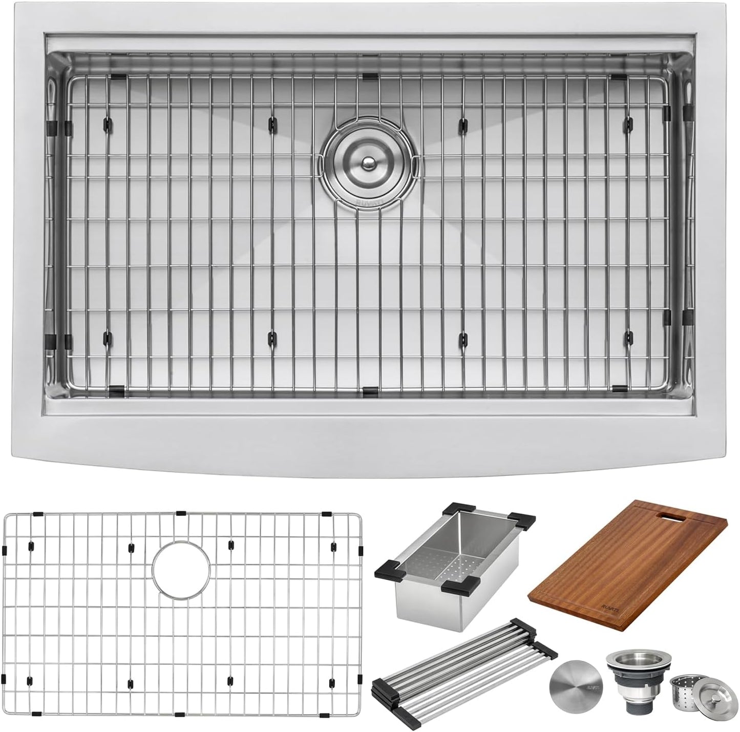 Ruvati 33-inch Apron-front Workstation Farmhouse Kitchen Sink - 16 Gauge Stainless Steel Kitchen Sink Single Bowl with Brushed Finish hides scratches - Farmhouse Workstation Sinks - RVH9200