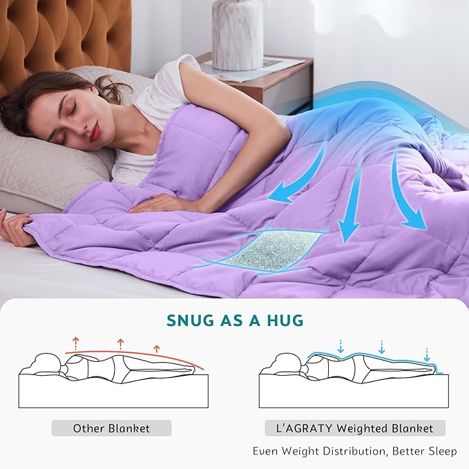 L'AGRATY Weighted Blanket - 60"x80", 15lbs Cooling Breathable Heavy Blanket with Glass Beads for Adult All-Season