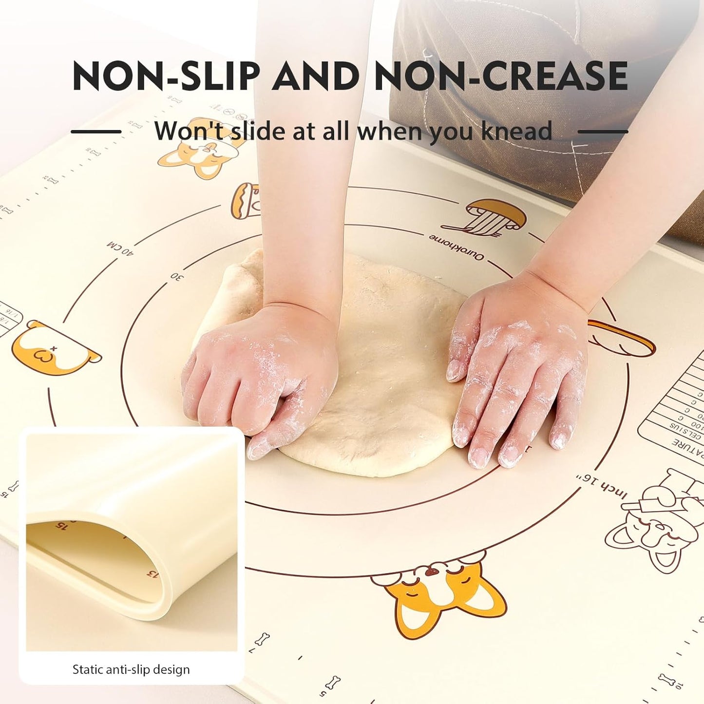 Ourokhome Silicone Baking Mat Sheet and Pastry Dough Cutter, 0.5 Inch Thick 32" X 24" BPA free Silicone Rolling Mat, Non-Stick and Anti-Slip, Dishwasher Safe (Beige)