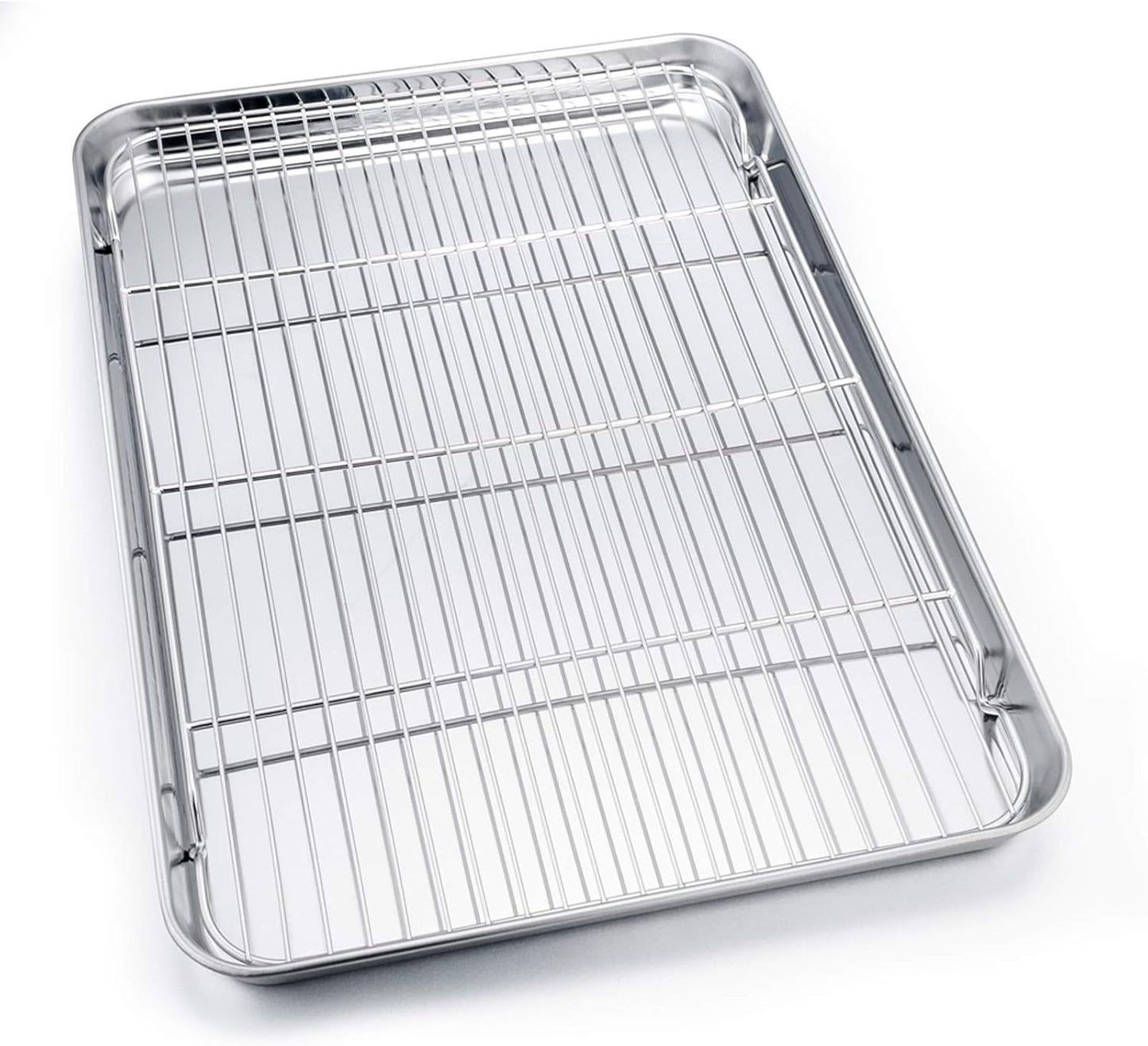 P&P CHEF 19.6 Inch Stainless Steel Baking Sheet with Rack Set (2 Pans+ 2 Racks), Cookie Sheets Baking Trays and Cooling Wire Racks, Oven & Dishwasher Safe, Pans with Flat Racks