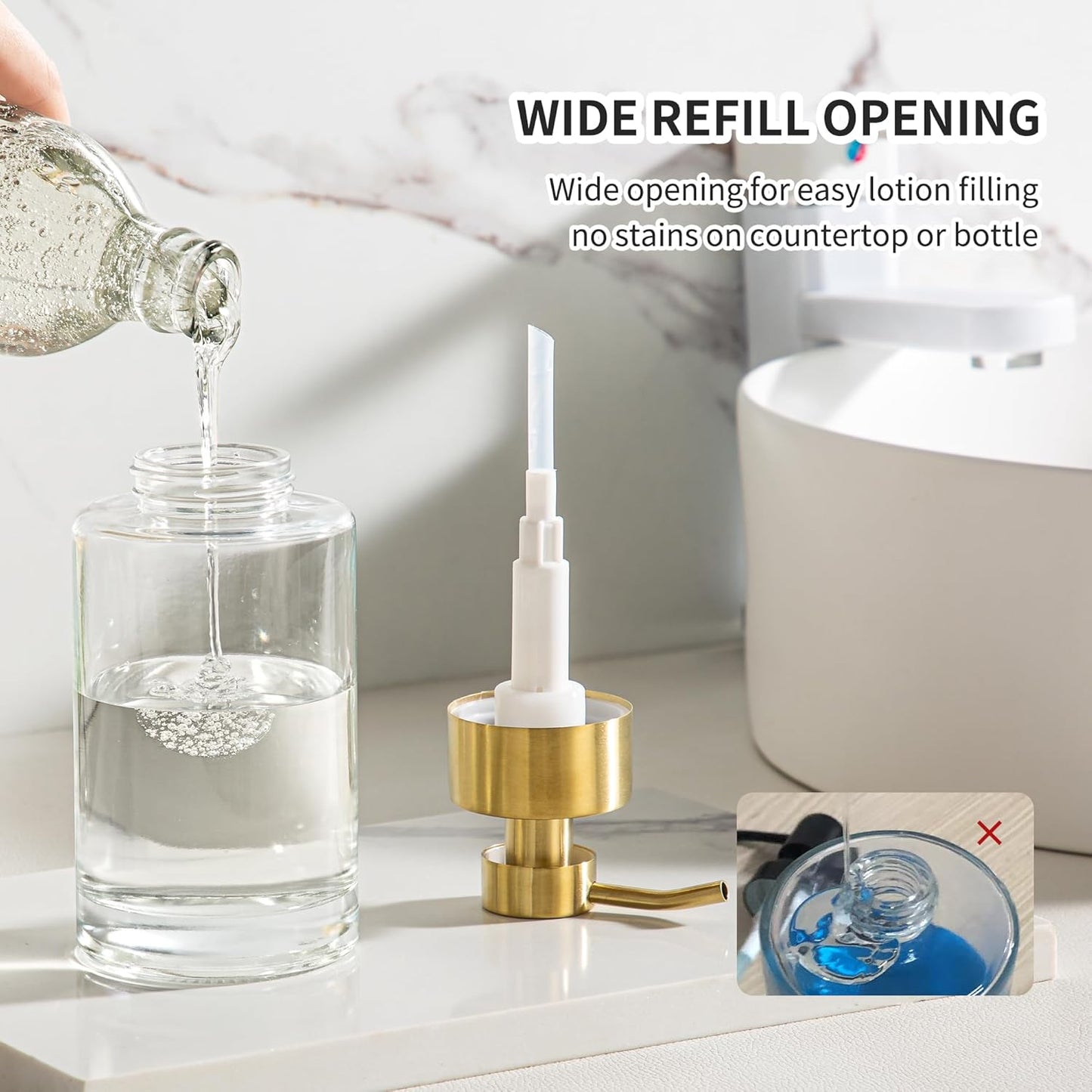 Enra Thick Glass Soap Dispenser with Stainless Steel Gold Pump,12oz Bathroom Hand Liquid Soap Dispensers,Lotion Dispenser,Soap Dispenser for Bathroom,Kitchen(Clear/Gold Liquid Type)