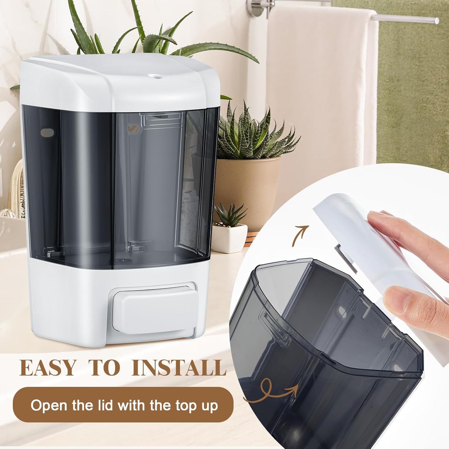 Hushee 6 Pcs Plastic Wall Mounted Soap Dispenser Commercial Manual Soap Dispenser Containers for Kitchen Shower Hotel