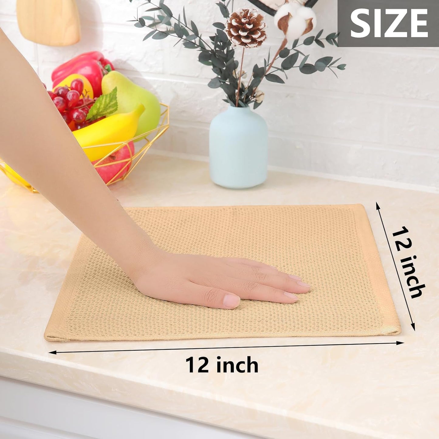 Homaxy 100% Cotton Waffle Weave Kitchen Dish Cloths, Ultra Soft Absorbent Quick Drying Dish Towels, 12 x 12 Inches, 12-Pack, Apricot