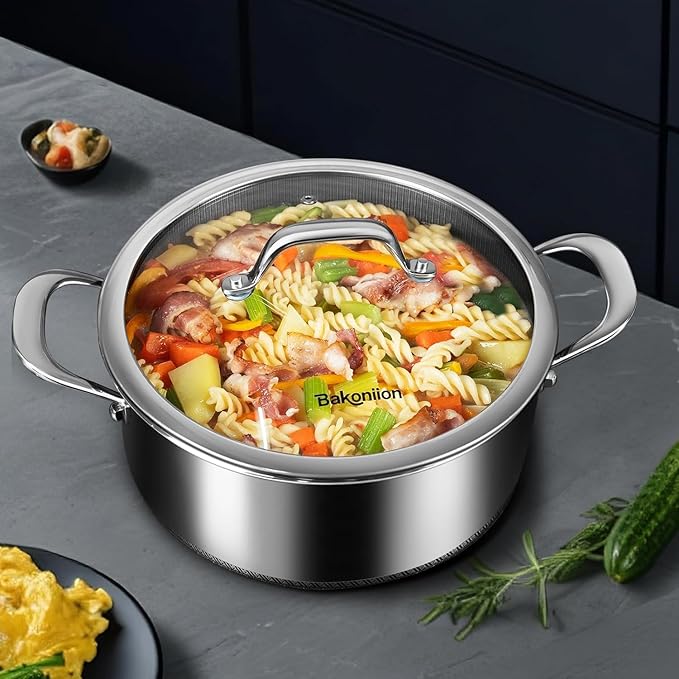 Pots and Pans Set,12 Inch Hybrid Nonstick Frying Pan & 5QT Stockpot,3 PCS Silicone Kitchen Utensils Set