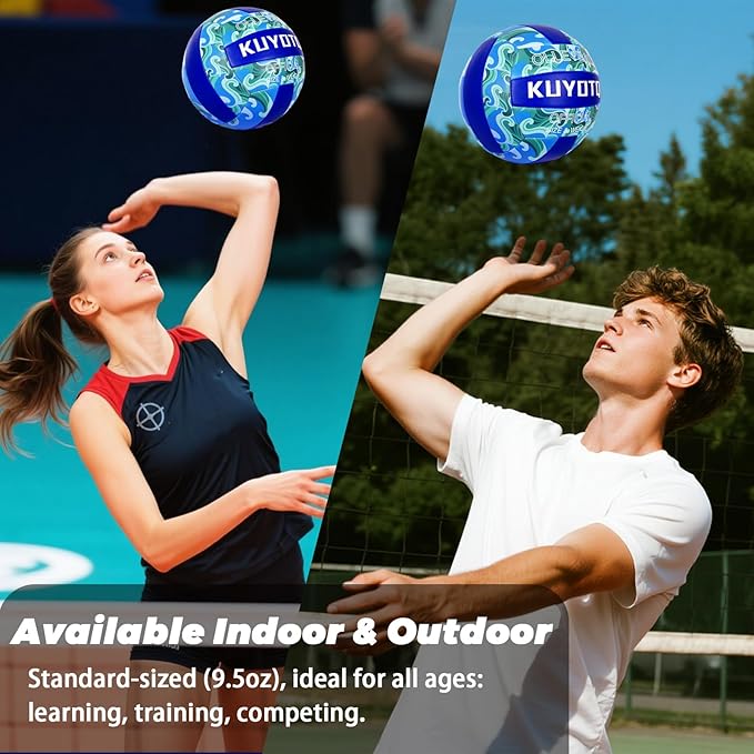 KUYOTQ Official Size 5 in&Outdoor Beach Volleyball,3MM Thickened Surface Soft Leather Youth Womens Mens Volleyball for Game Gym Training(Deflated) (Blue-Wave)