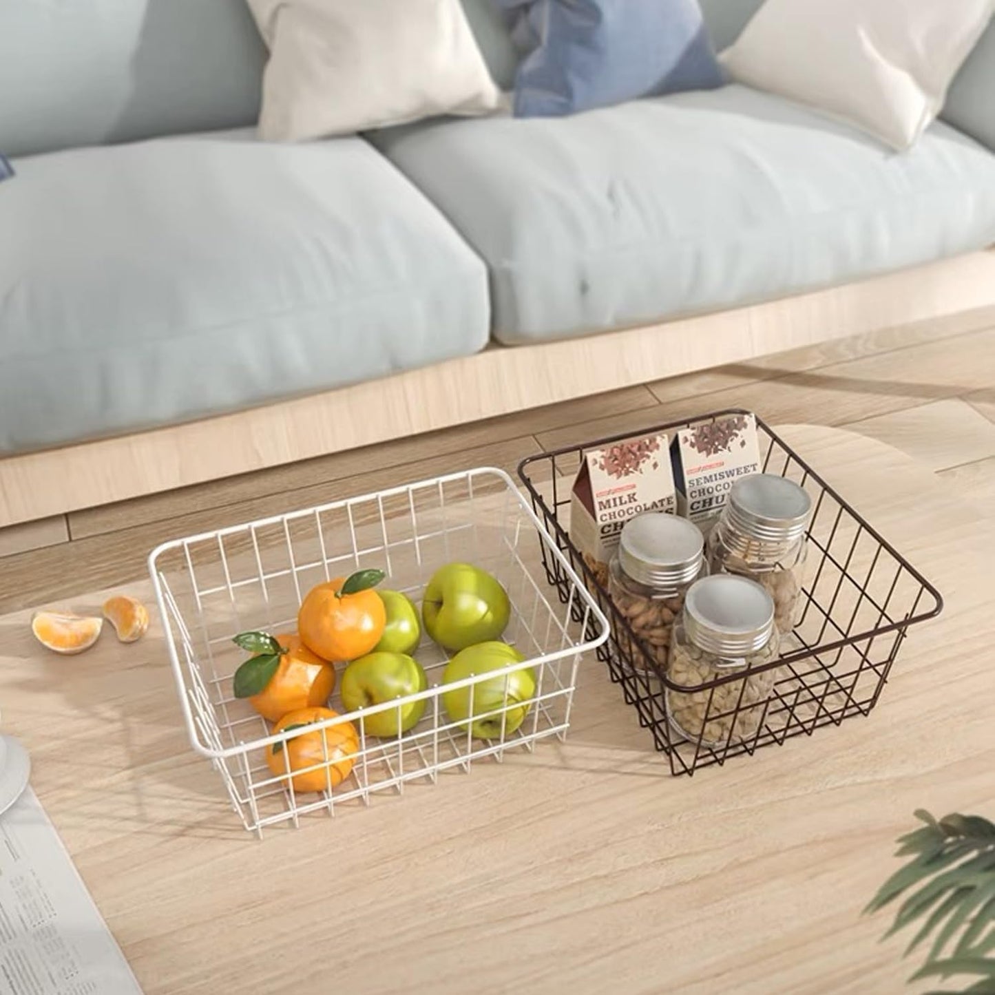 Redrubbit Wire Storage Baskets, Large Farmhouse Metal Freezer Basket Storage Organizer Bins with Handles for Kitchen Cabinets, Pantry, Closets, Bedrooms, Bathrooms, Set of 2, Black