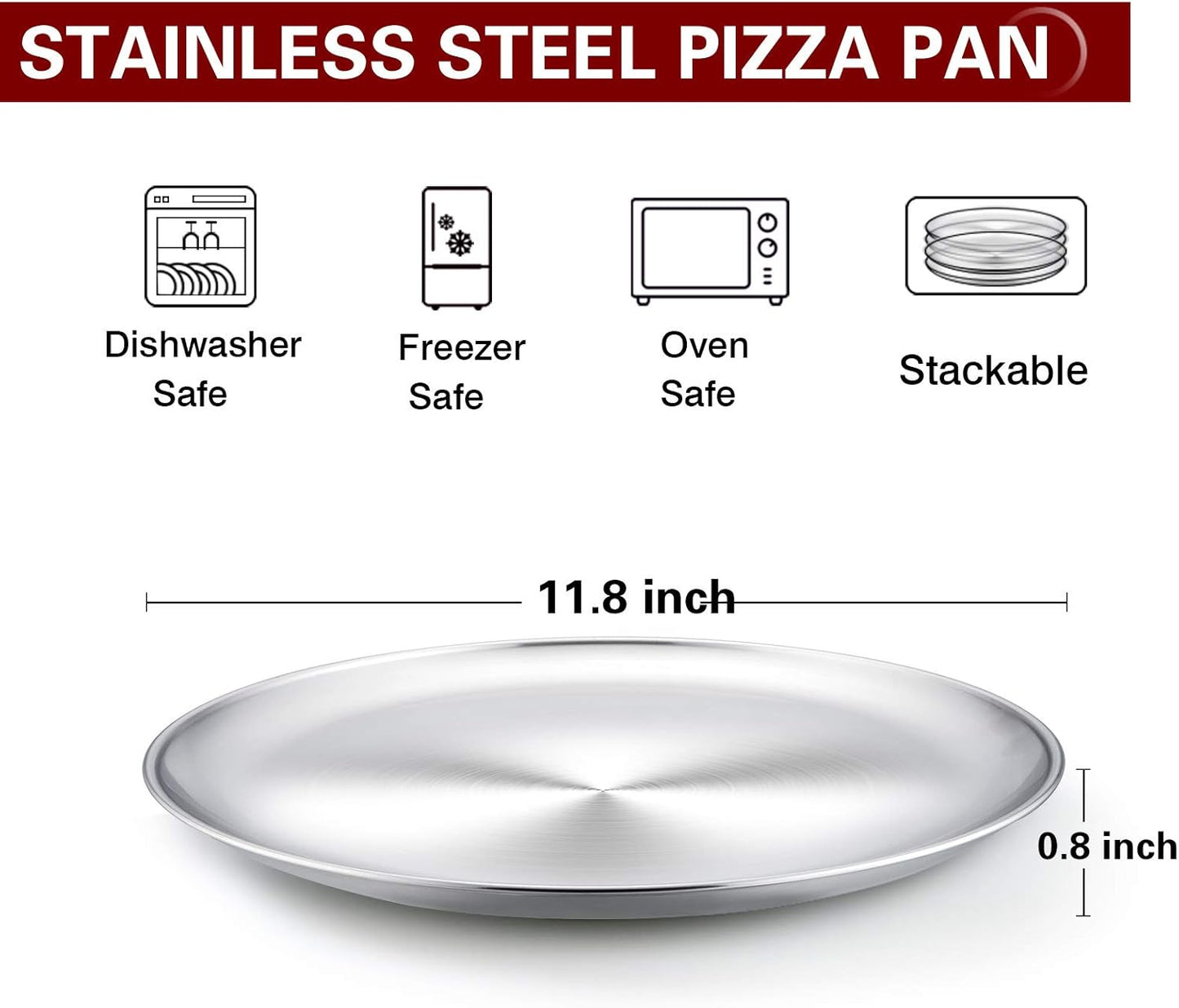 TeamFar Pizza Pan, 12 inch Pizza Pan Set Round Pizza Oven Baking Pans Tray Stainless Steel for Home Restaurant Party, Healthy & Heavy Duty, Dishwasher Safe & Easy Clean - Set of 4